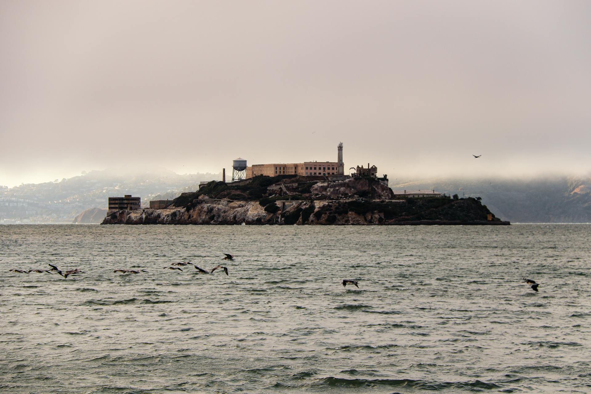 Fortress on Rocky Island in Sea