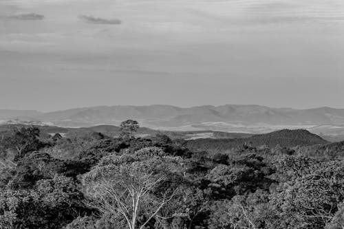 Grayscale Photo of Mountain Ranges