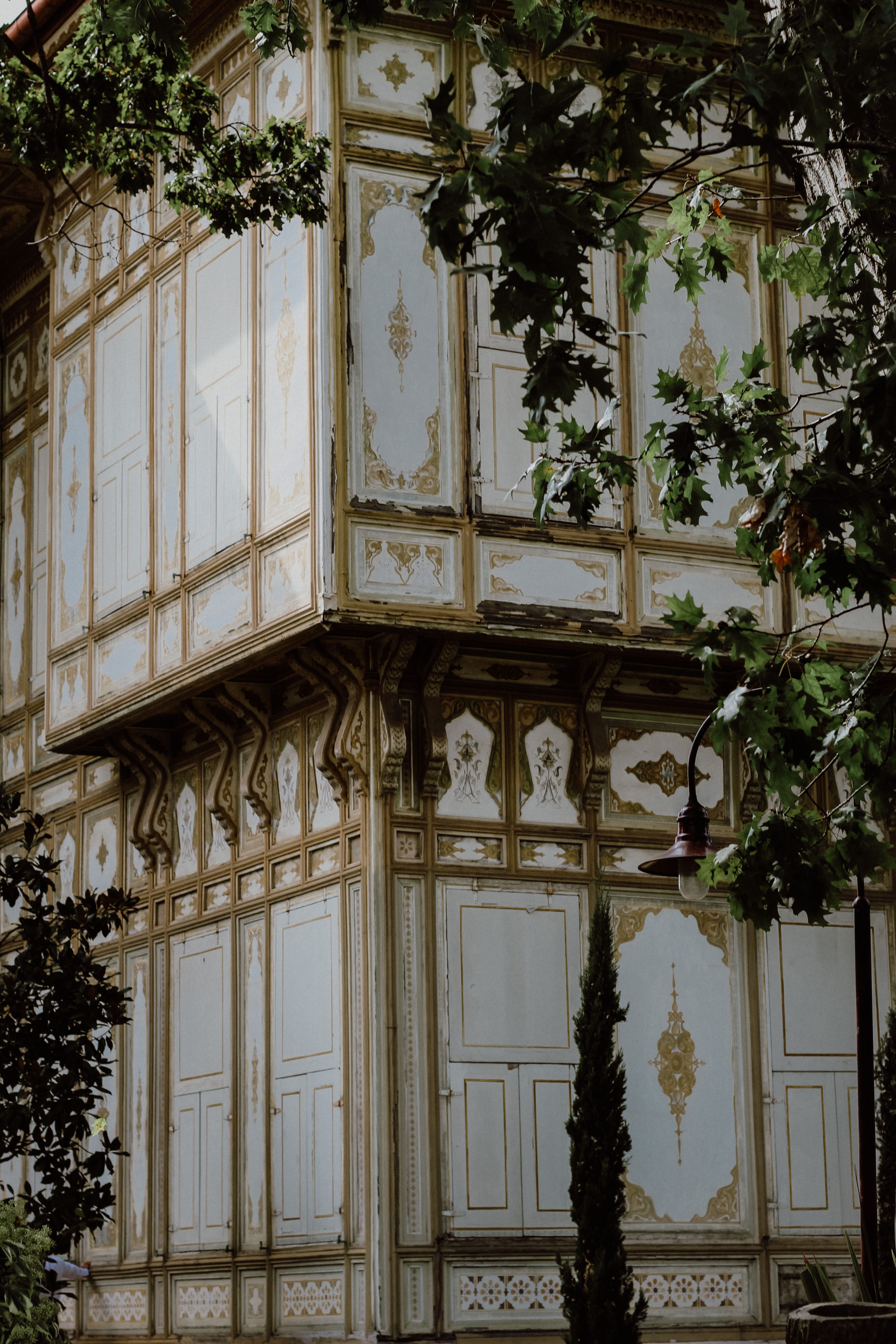Intricately decorated corner of Abdulmecid Efendi Pavilion in Istanbul, showcasing Ottoman architecture.