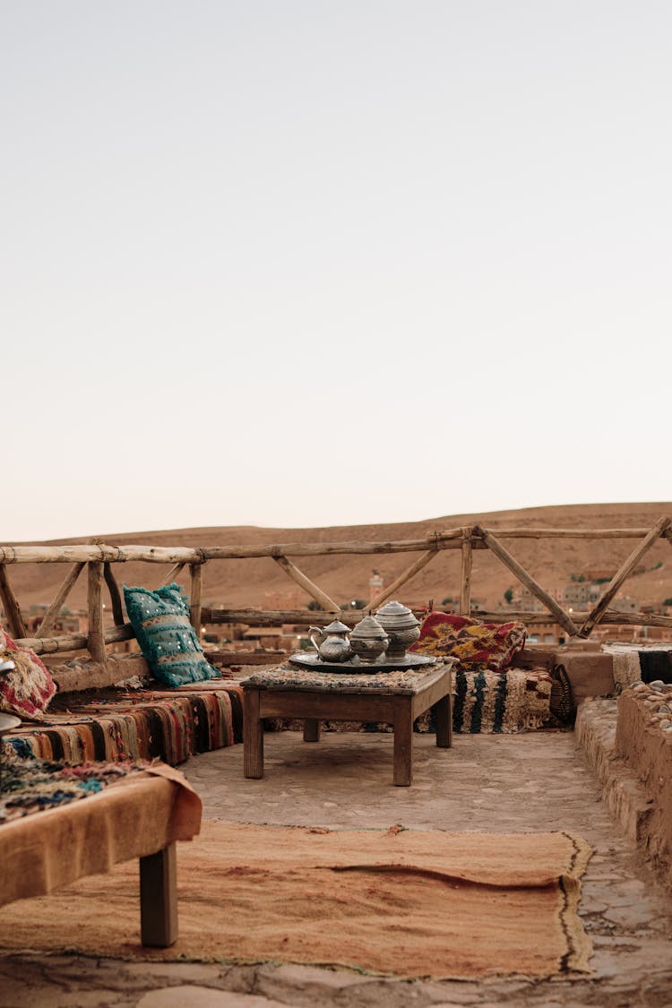 Arabian Terrace With Table, Benches And Cushions