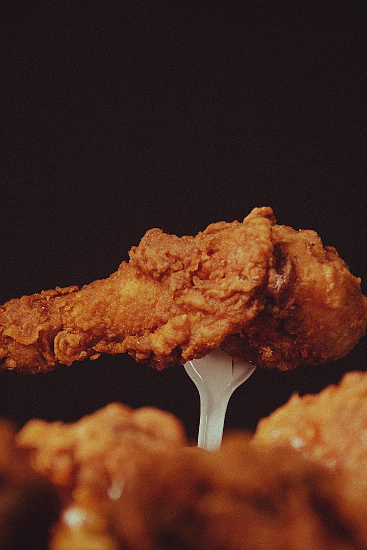 Deep Fried Chicken Wing On A Fork 