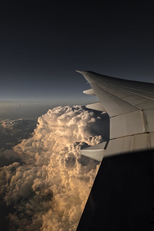 View of an Airplane Wing and Clouds