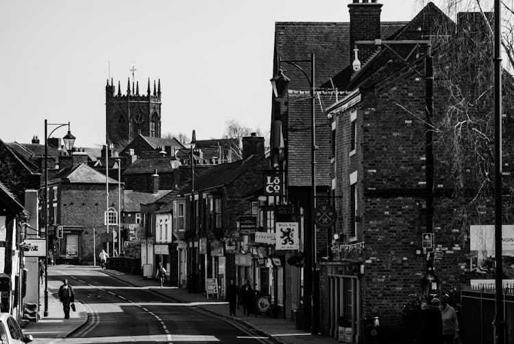 Black And White Photo Of Empty City Street