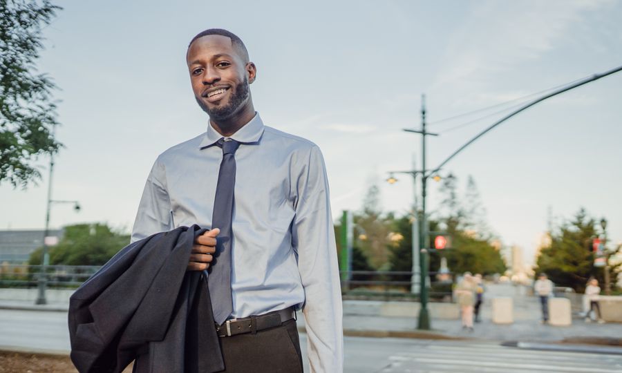 Professional smiling outside