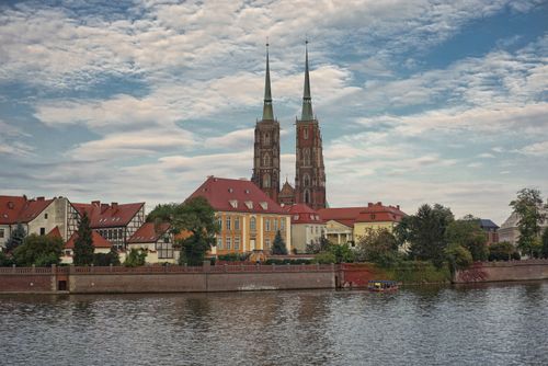 Free Beautiful landscape of St. John the Baptist Cathedral with Odra River in Wrocław, Poland. Stock Photo