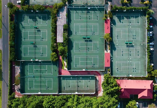 Gratis lagerfoto af droneoptagelse, luftfotos, tennisbaner