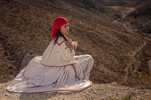 A Woman in White and Red Dress