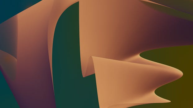 Digital abstract artwork featuring flowing geometric shapes in warm earth tones.