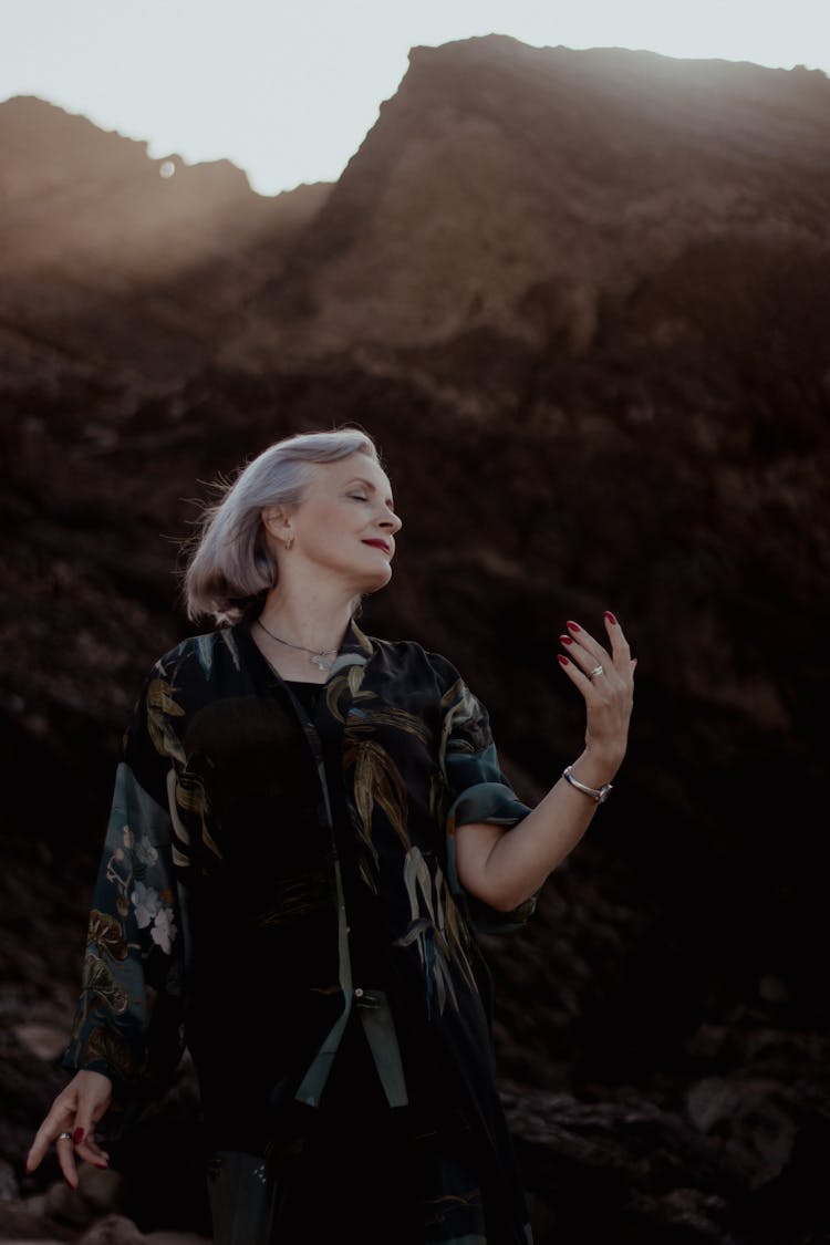 Senior Woman Posing In Printed Dress