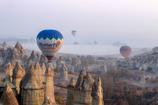 Drone Shot of Hot Air Balloons in Cappadocia, Turkey