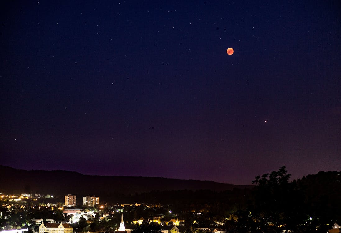 Free stock photo of blood moon, blue, city