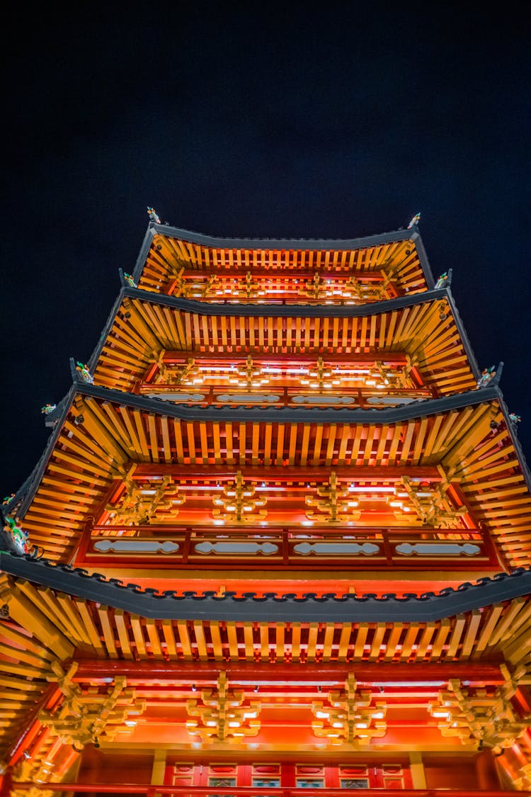 Illuminated Temple At Night