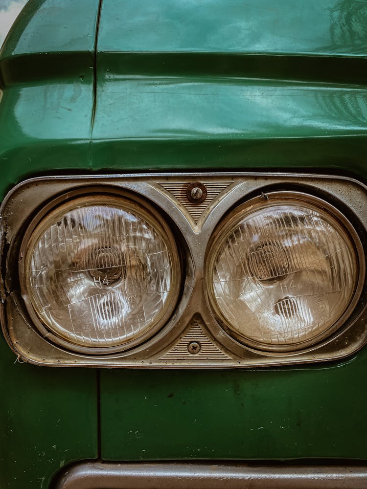 Vintage Car Headlights In Close Up View