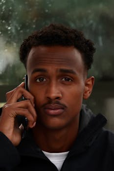Close-up of a man making a phone call outdoors in Jönköping, Sweden.
