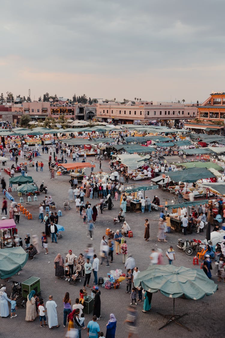 High Angle Shot Of People In A Market