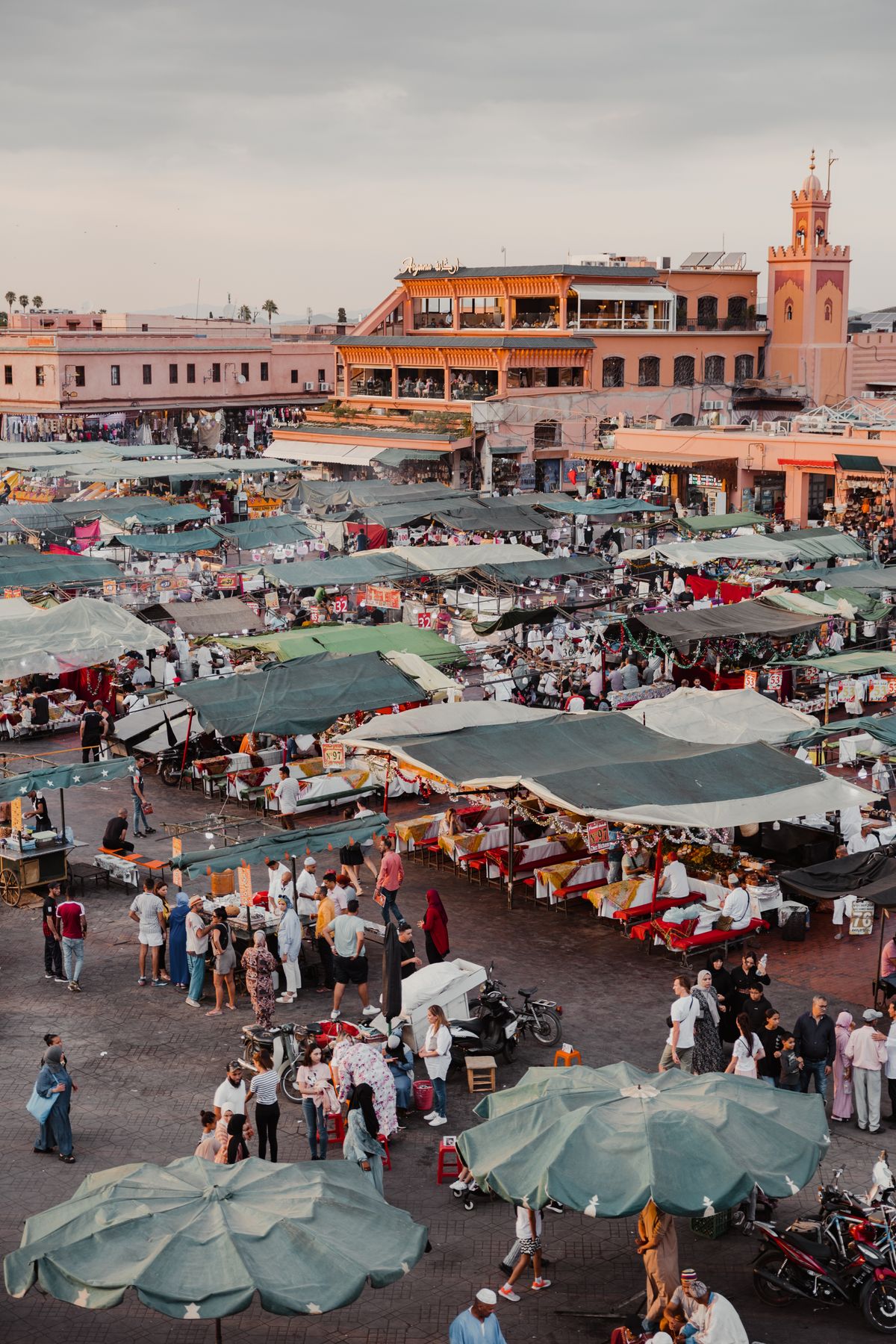 Aerial view of Jemaa el-Fnaa market Marrakech