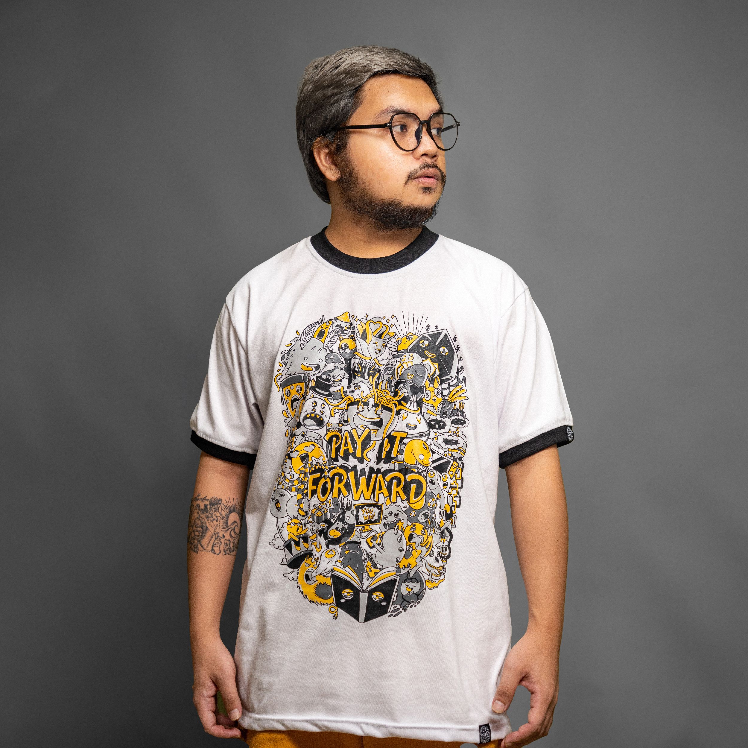 A Man in White Crew Neck T-shirt Wearing Black Framed Eyeglasses