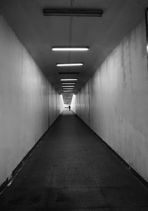 Concrete Hallway with Fluorescent Lights