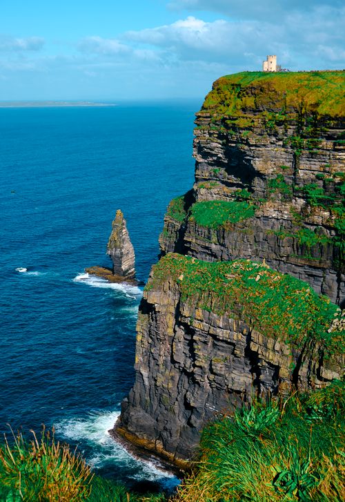 Free Breathtaking vertical view of the Cliffs of Moher in Ireland with blue skies and ocean waves. Stock Photo
