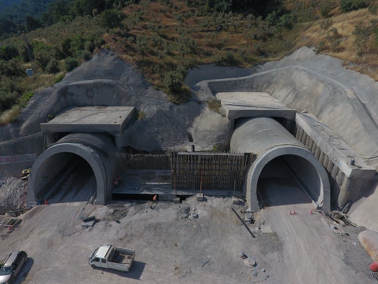 Drone Shot Of Tunnels Construction