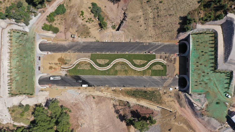 Birds Eye View Of Road With Tunnels Entrances