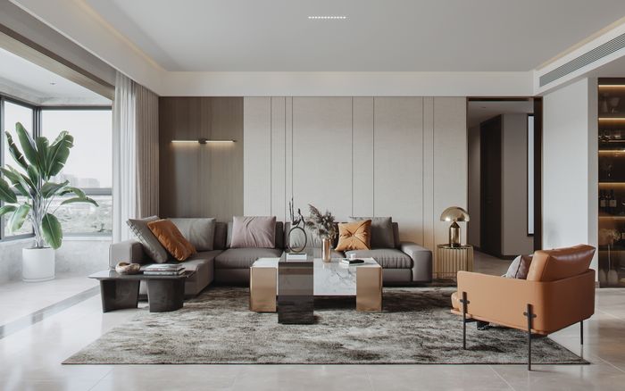 Elegant modern living room used as a 3D visualization reference