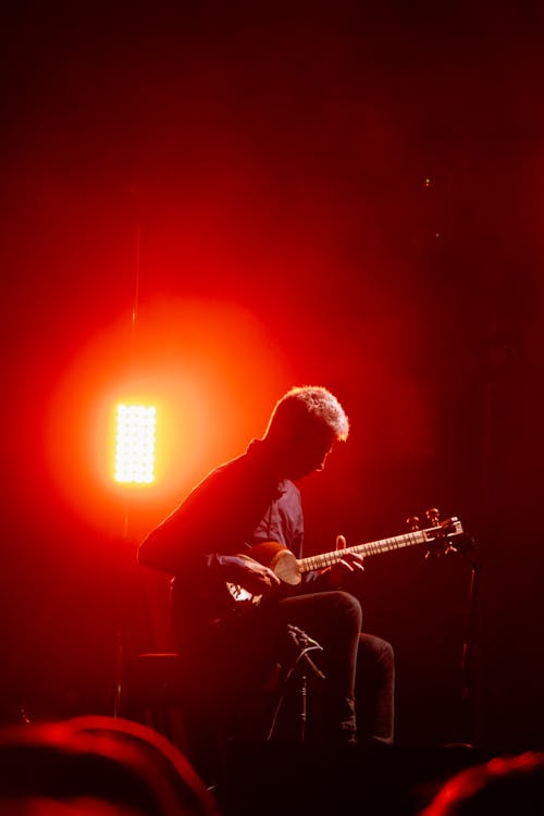 A Man Playing a Stringed Instrument on the Stage