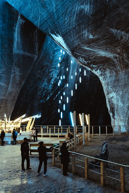 People Standing in a Huge Salt Mine, Wieliczka, Poland