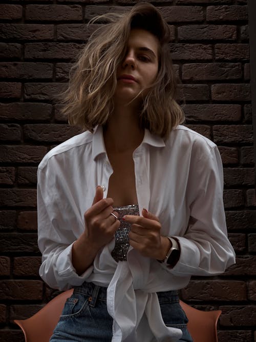 Girl model with bricks background