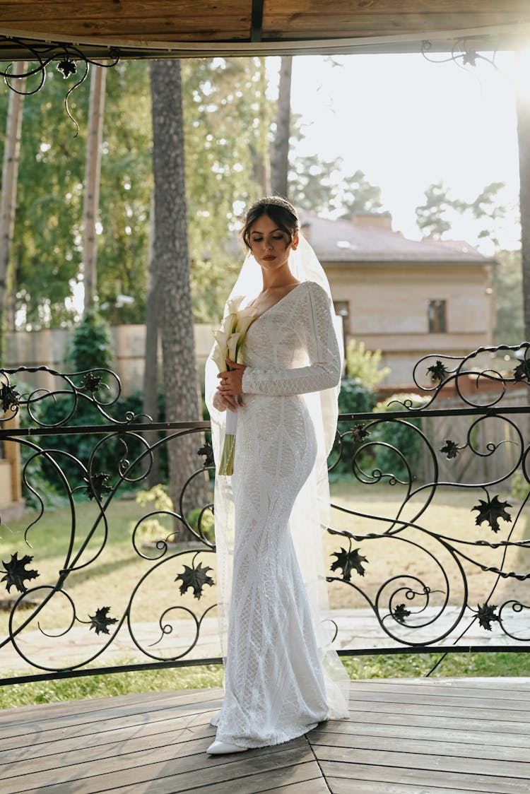 Bride In Sheath Wedding Dress