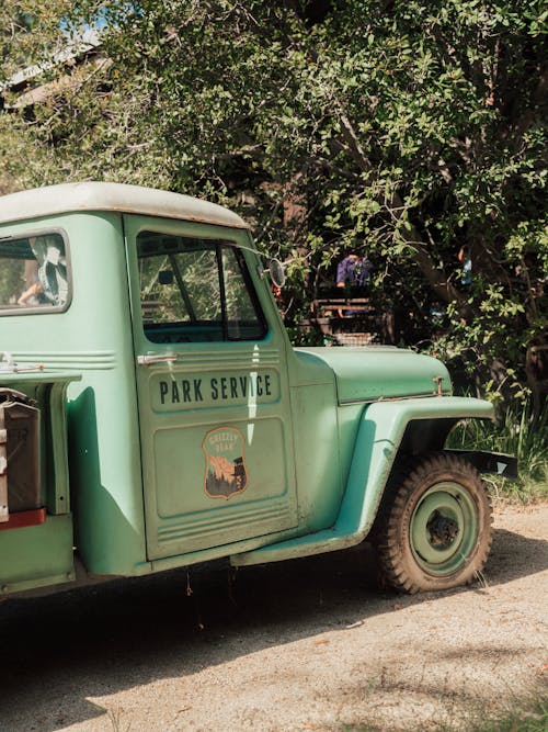 Green and White Vintage Car