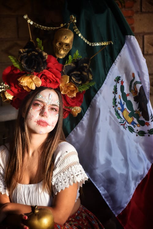 Woman Wearing a Flower Headdress