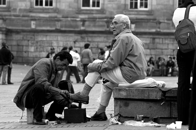 Shoe Cleaner Cleaning Elderly Mans Shoes 