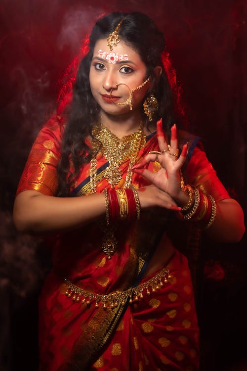 Woman in Red Traditional Dress