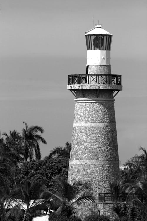 Grayscale Photo of the Castillo Grande Lighthouse