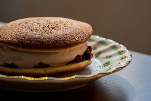 Close-up of Pancakes with Cream Filling