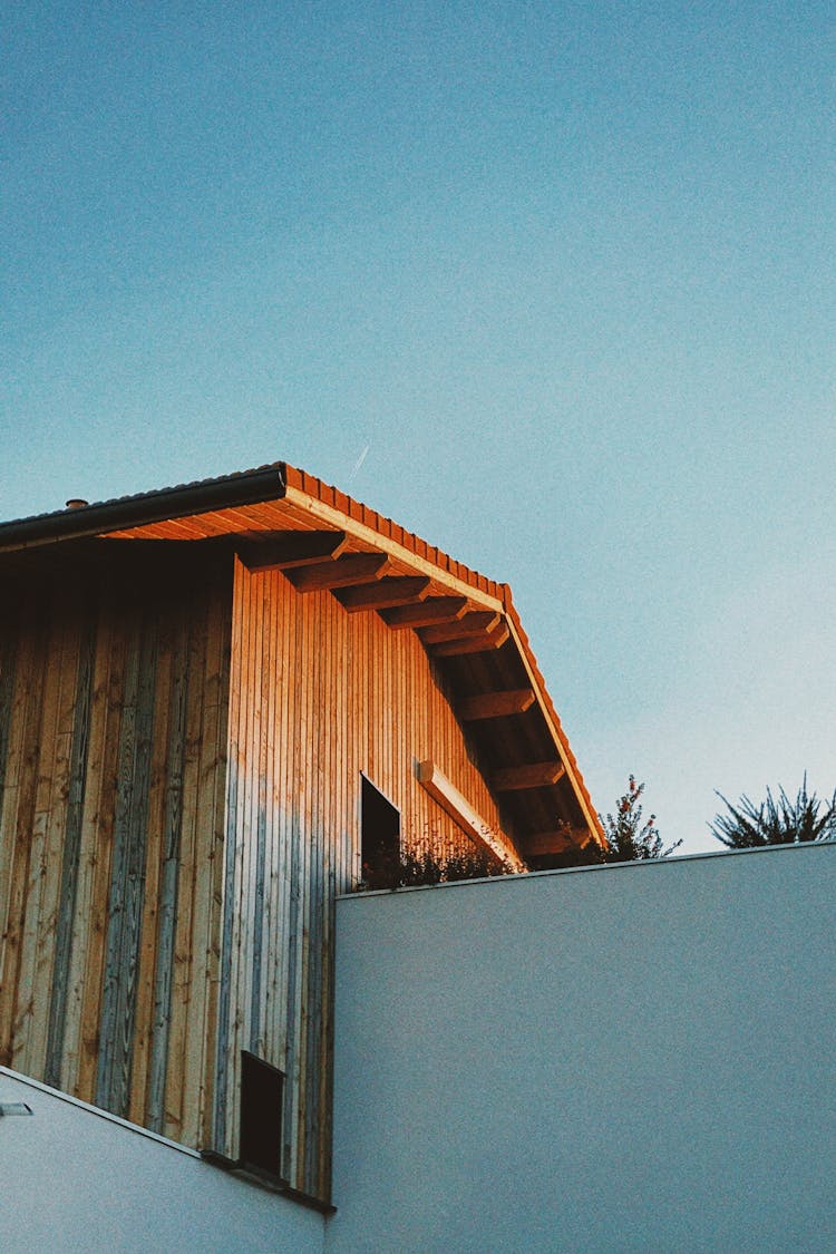 Facade Of A Modern Wooden House 