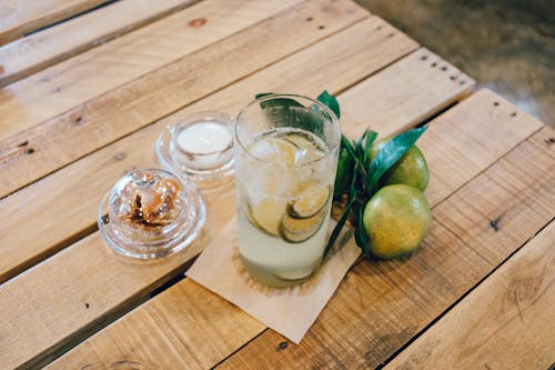 Free Iced Cold Lime Juice in a Clear Drinking Glass Stock Photo