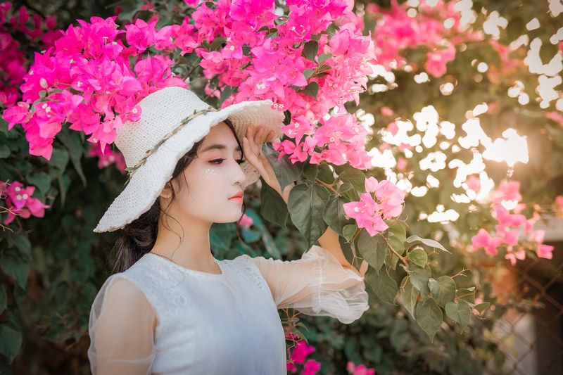 Woman in flower garden