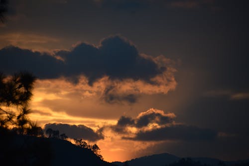 Silhouette of Mountain Under Dark Clouds