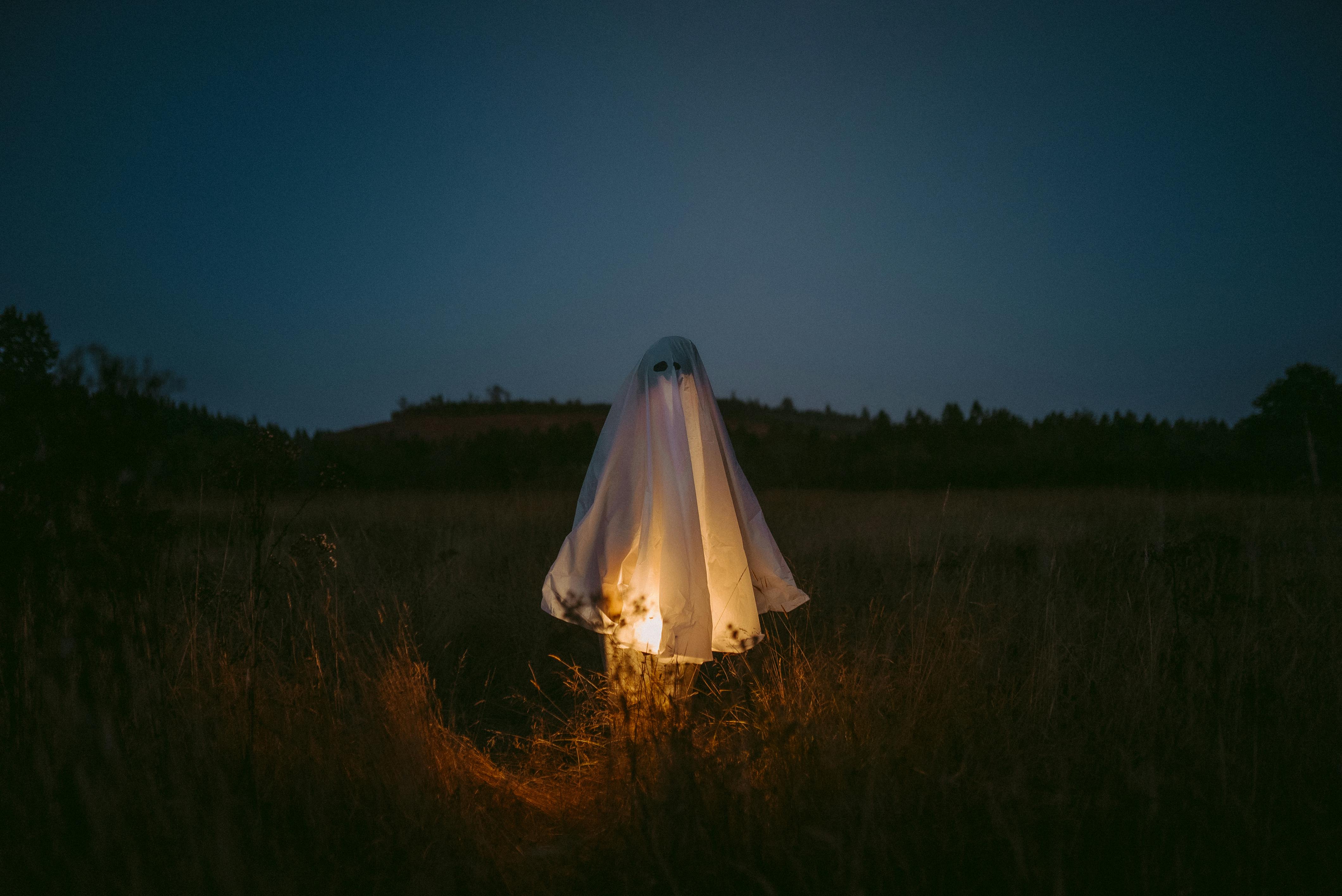 woman in white dress standing on green grass field during night time