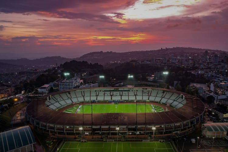 View Of A Stadium At Dusk 