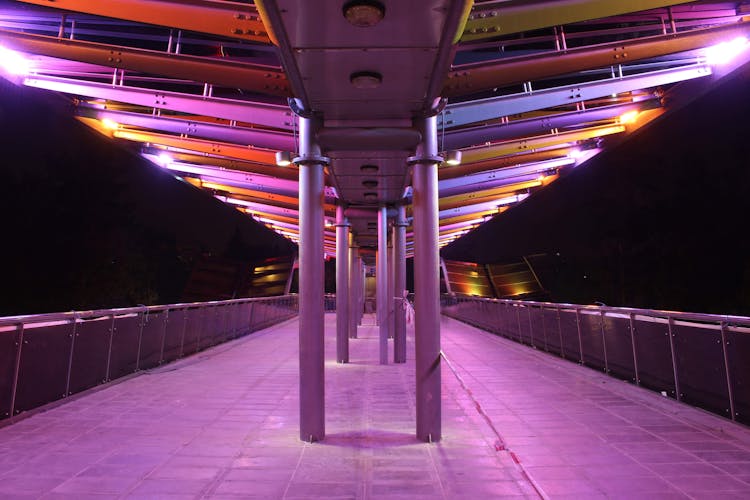 Illuminated Walkway At Railway Station