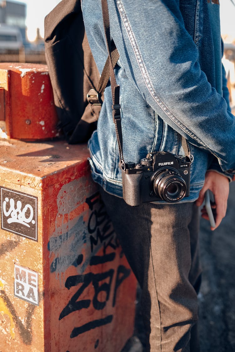 Close Up Of Camera On Person In Jacket