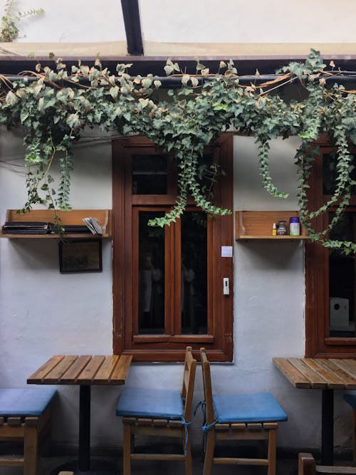 Exterior of a Restaurant with Tables on the Patio 