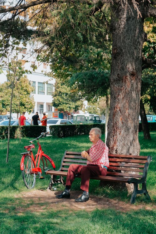 An Elderly Man Sitting on a Bench at a Park