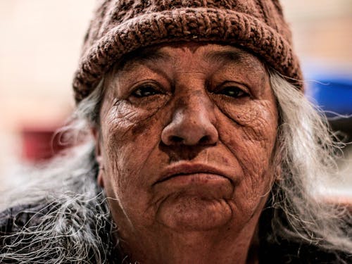 Elderly Woman's Face in Close Up Photgraphy