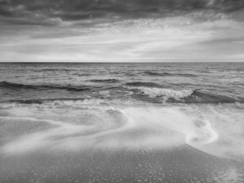 Grayscale Photo of Ocean Waves