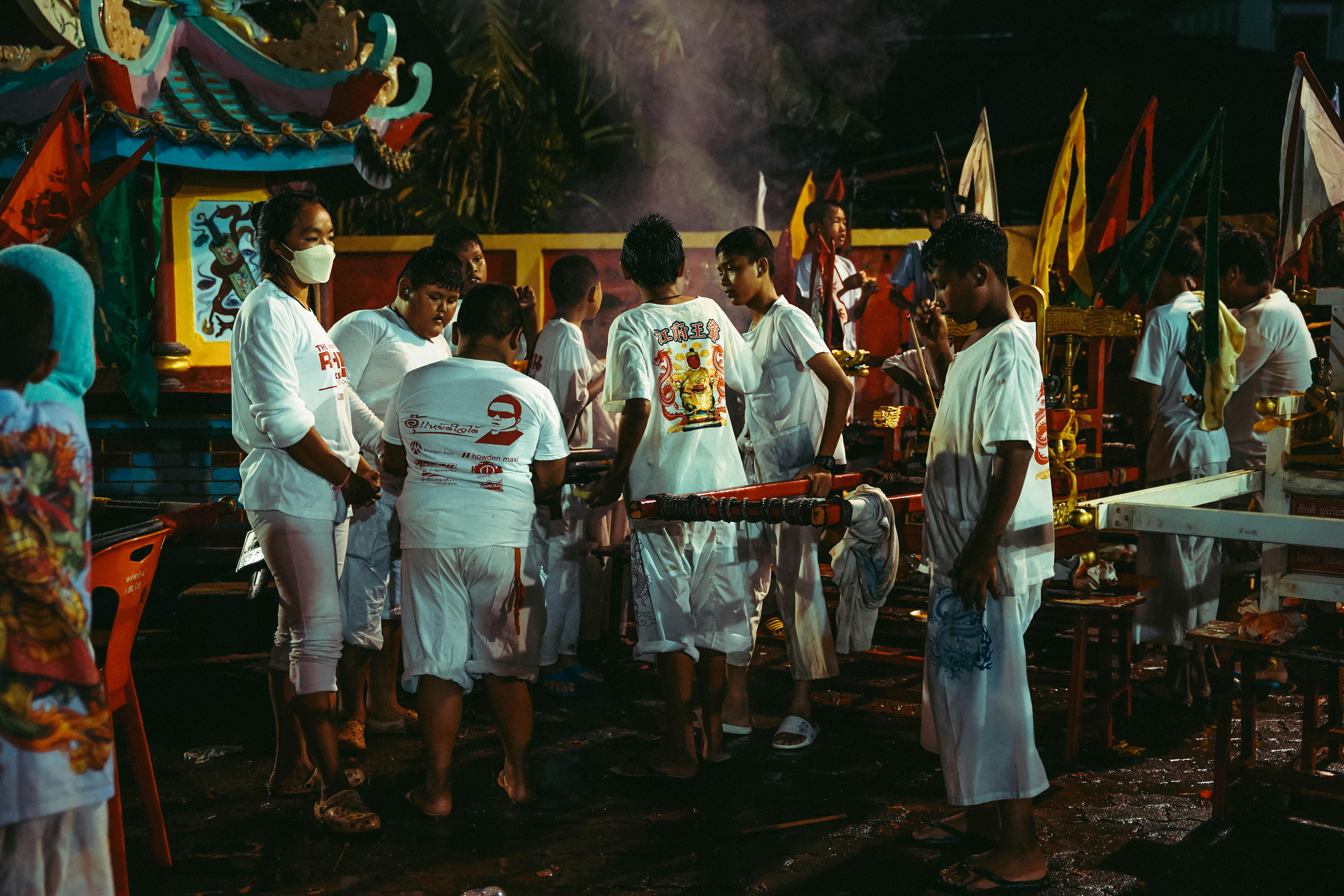 people in temple at night on ceremony