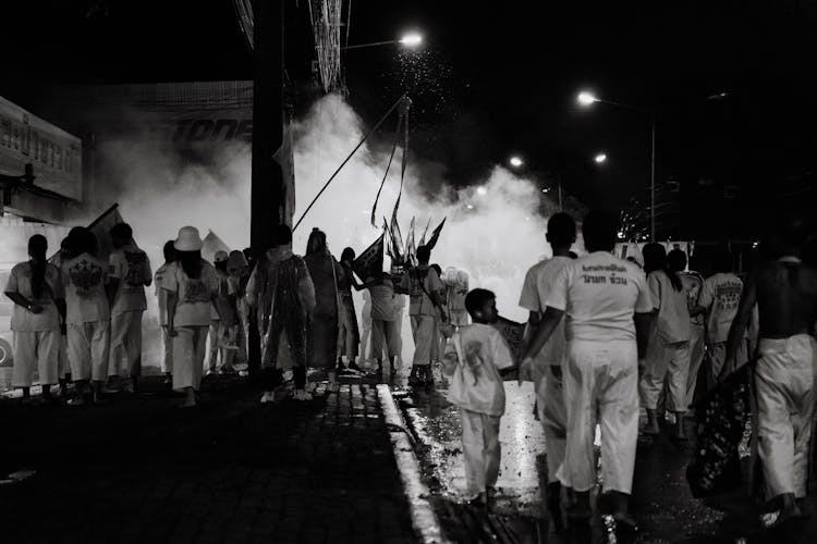 People On Parade In Black And White